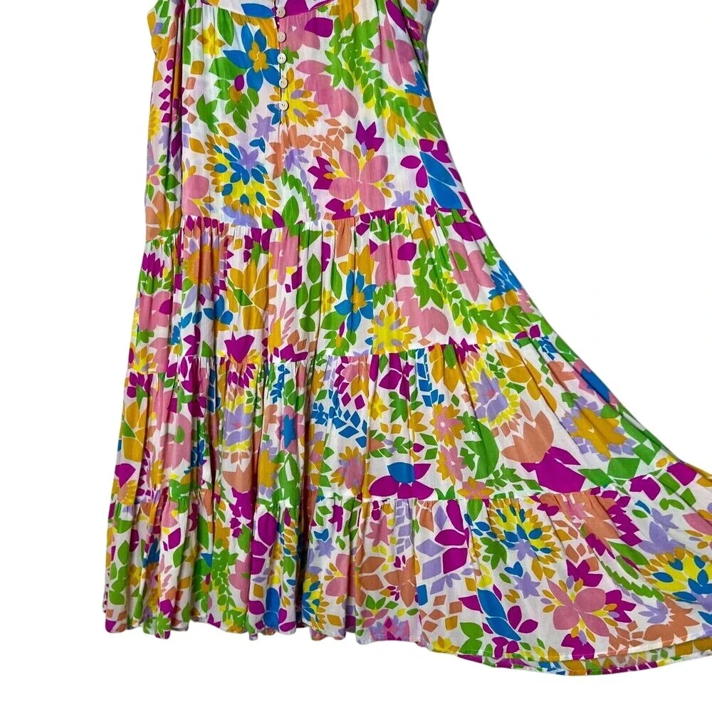 Mister Zimi Women's Dress 8 Sleeveless Tiered Trapeze Midi Kaleidoscope‎ Cottage